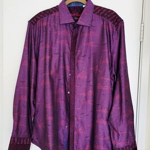 Robert Graham Shirt Luxory Cloud Limited Edition Men's 3XL Purple Embroidered